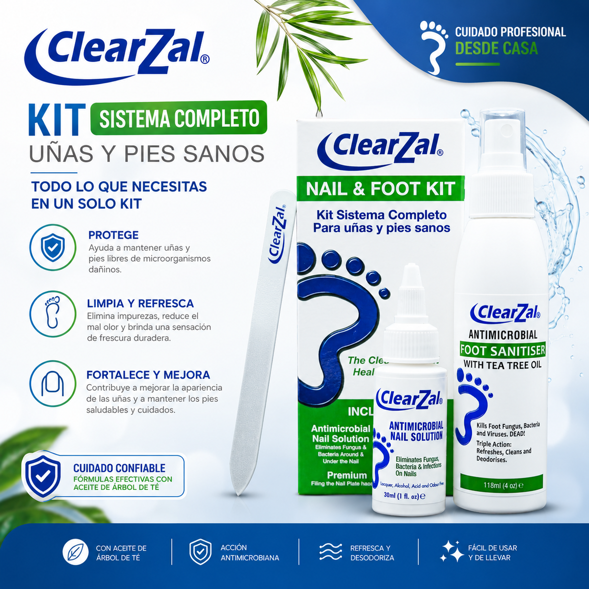 ClearZal Kit Sistema Completo - Elimina hongos en las uñas y comezón en pies